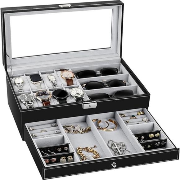Watch Box Watch Case Jewelry Organizer Holder Jewelry DisplayBox Case Sunglasses - Picture 7 of 7